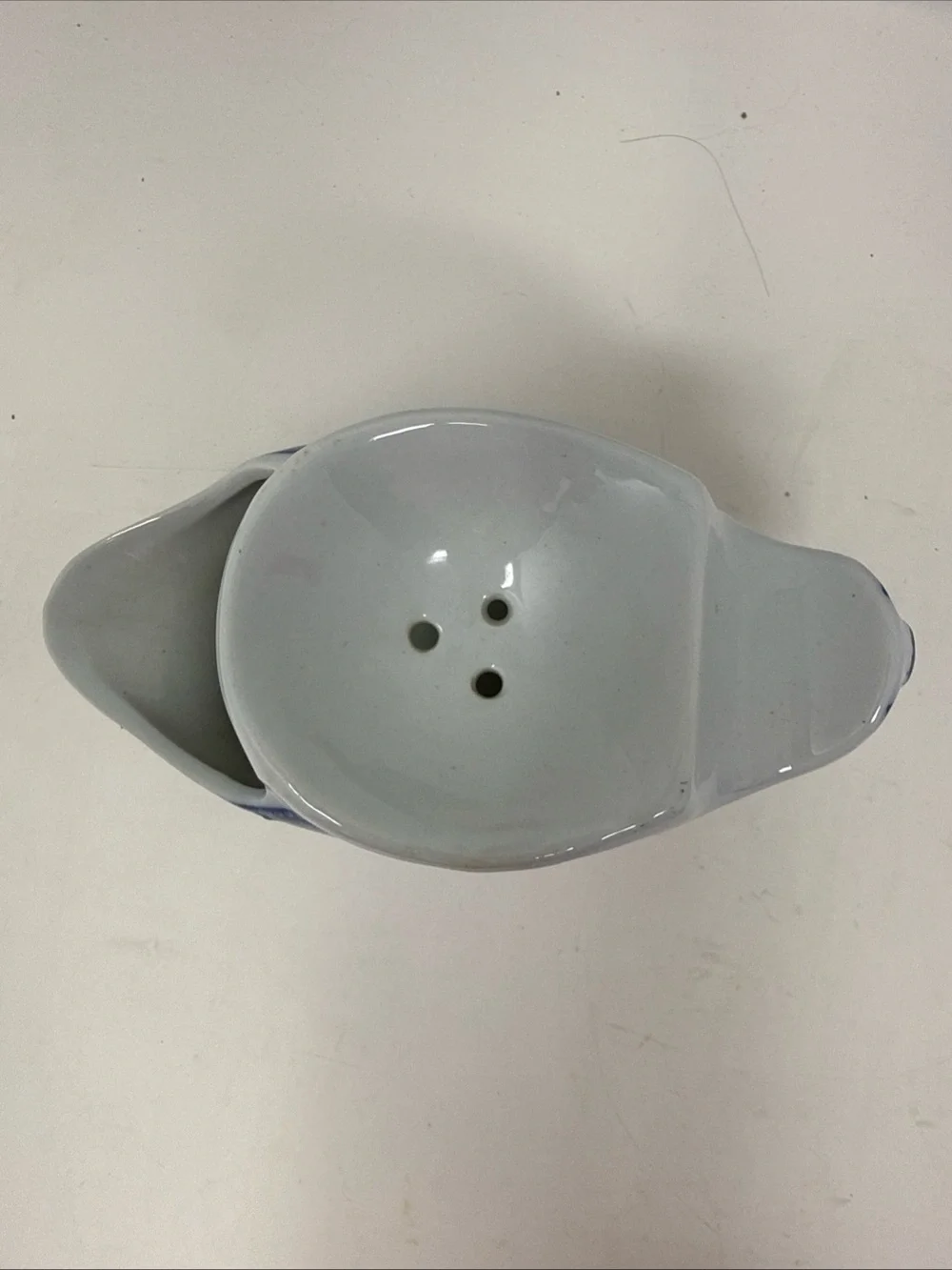 Vintage Victoria Ironstone Scuttle Shape Blue White Flow Willow Shaving Mug.